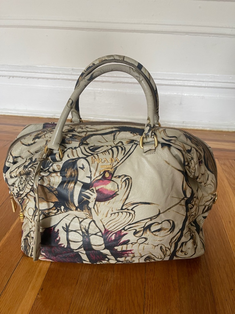 Prada Fairy Bag 2008 James Jean Print Cervo Lux Satchel Rare Collectible - Picture 4 of 11